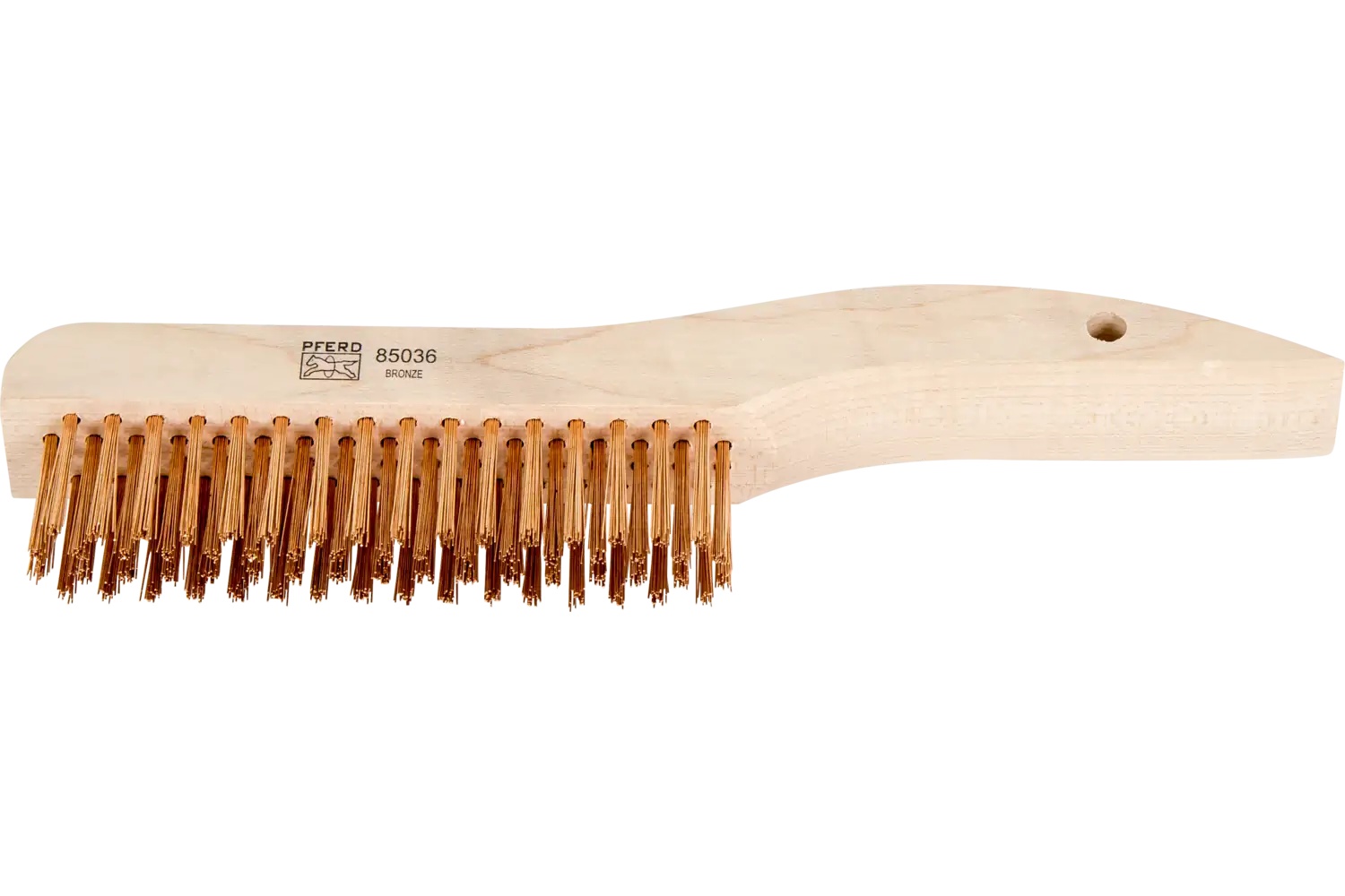 Picture of Pferd Shoe Handle Scratch Brush 4X16 Rows .010 Brass Wire Wooden Block